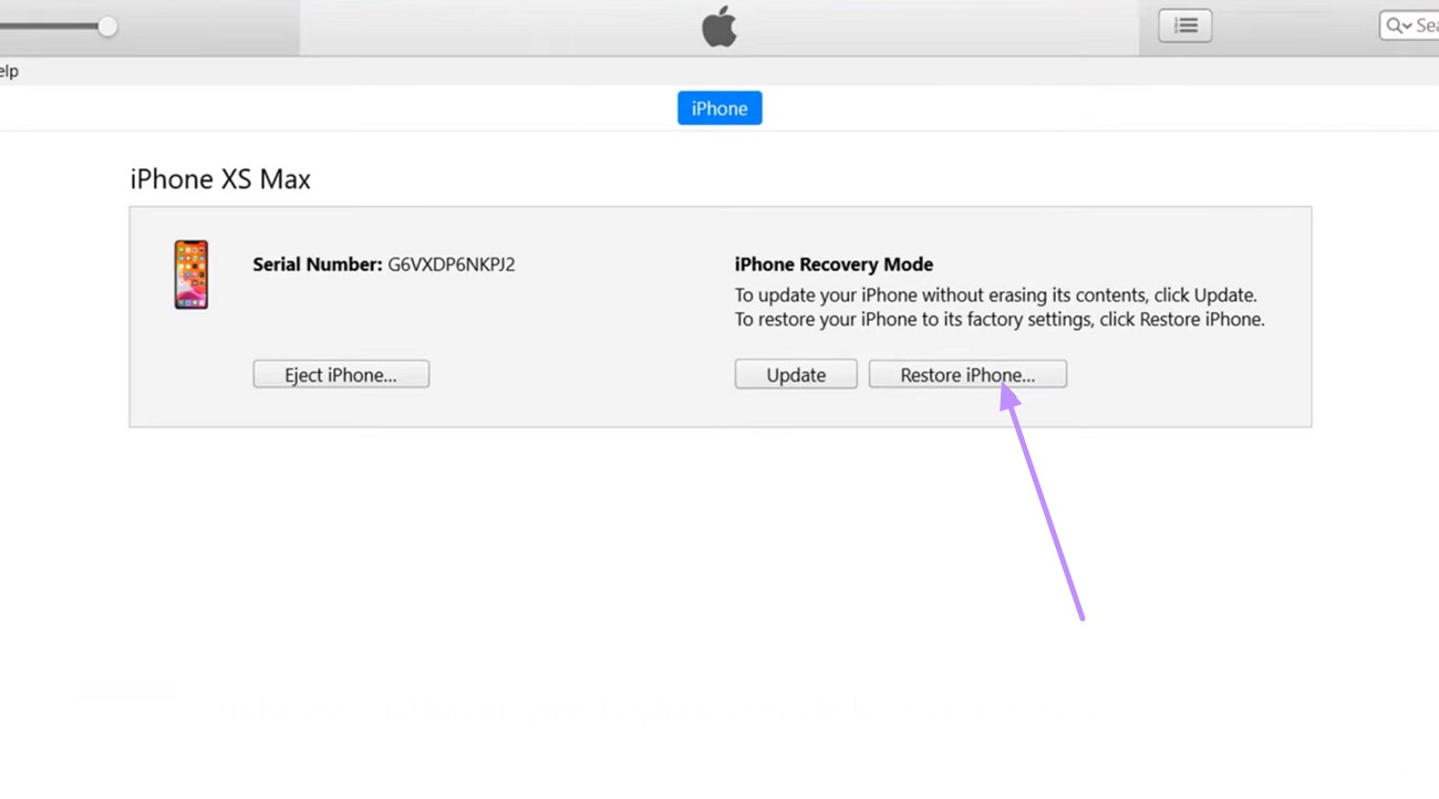 click restore iphone downgrade from ios26