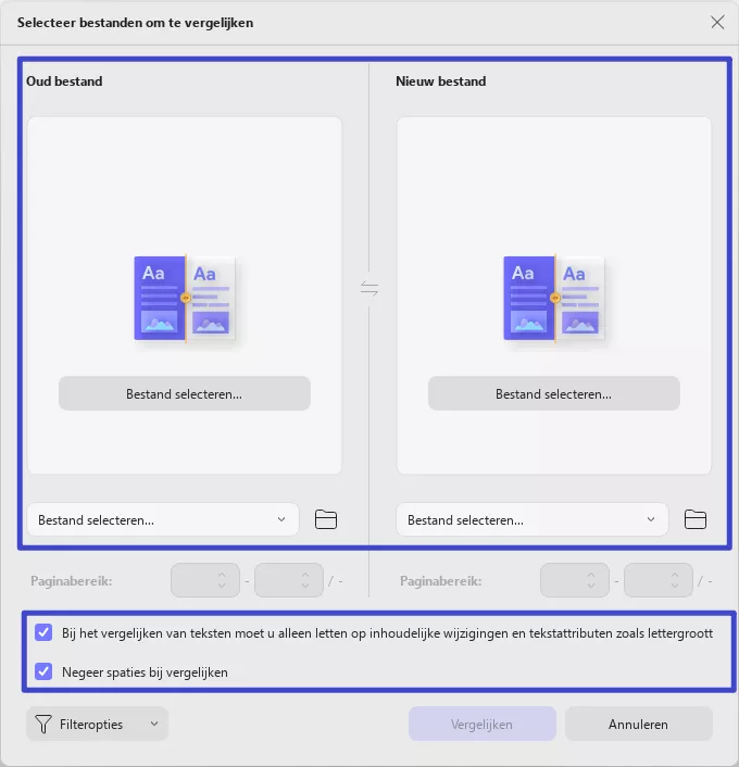 vergelijk oude en nieuwe bestanden updf windows 2