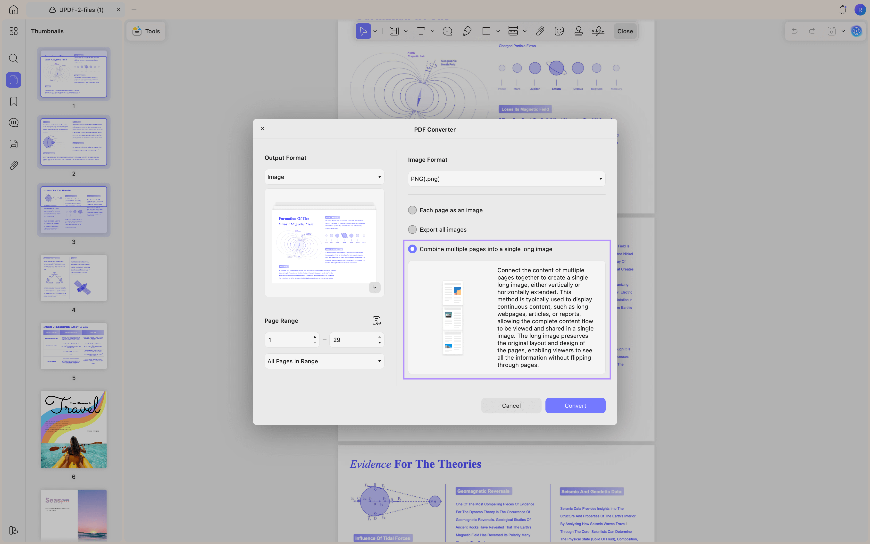 convert multiple pages into a single long image updf mac