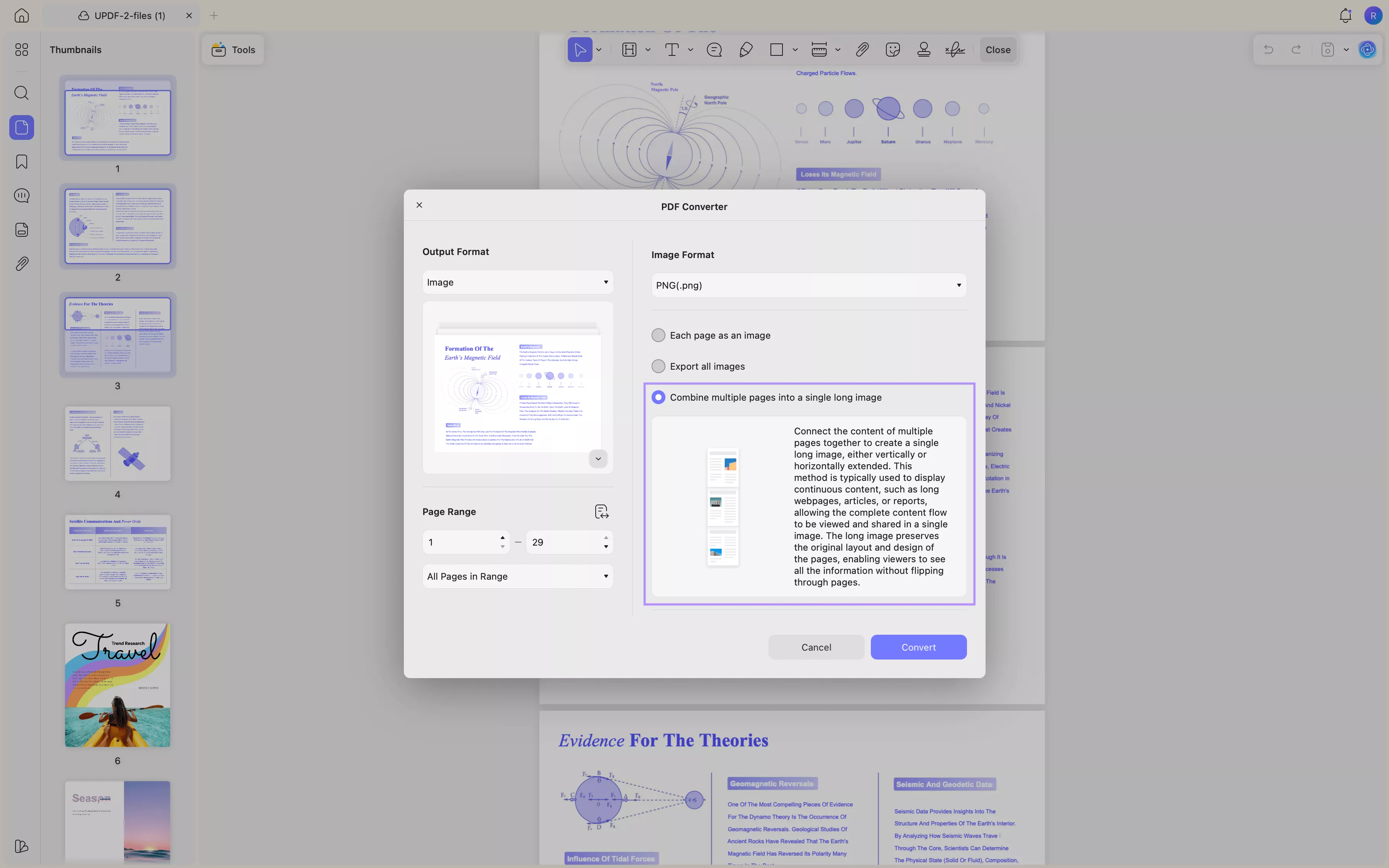 convert multiple pages into a single long image updf mac