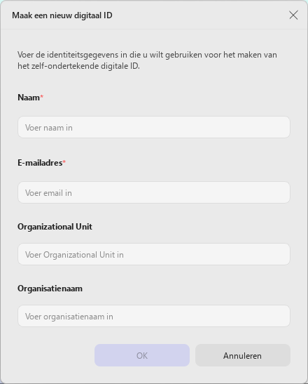 een nieuwe digitale id aanmaken in updf