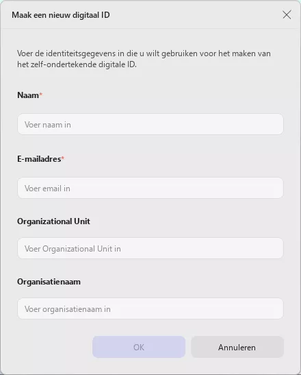 een nieuwe digitale id aanmaken in updf