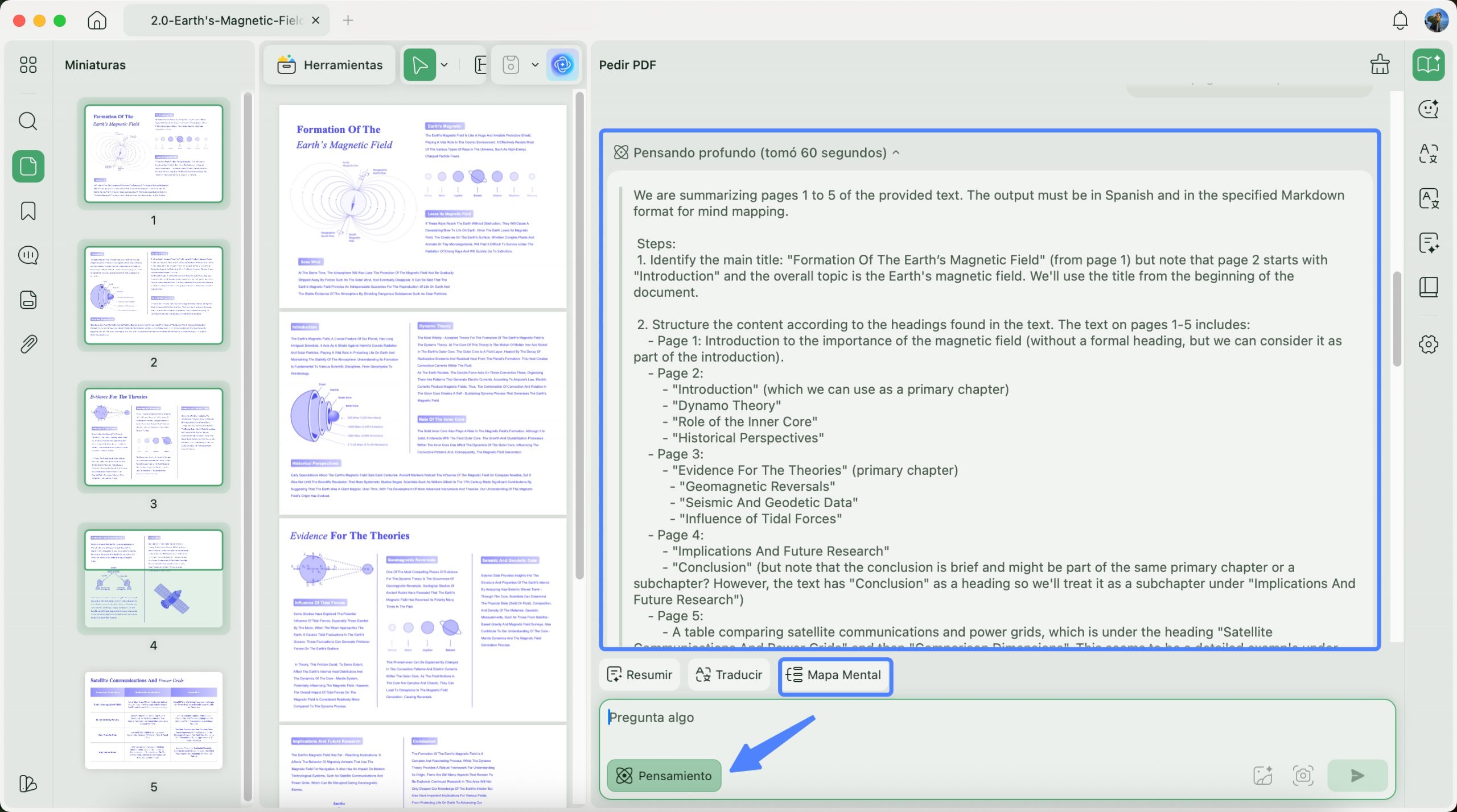 deepthink mode in generating mind map