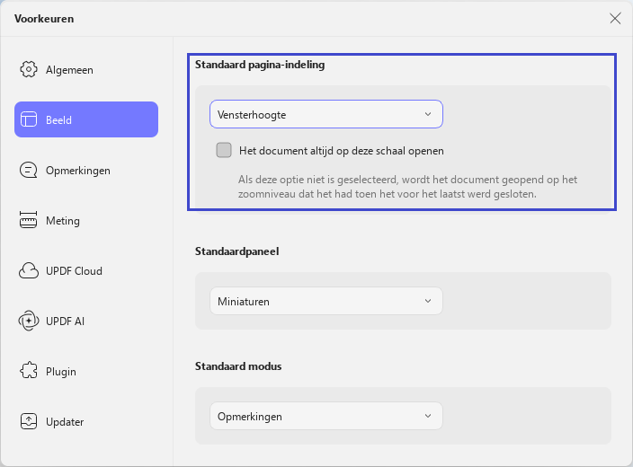 standaard pagina-indelingsinstellingen updf windows 2
