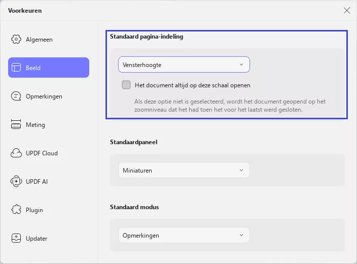 standaard pagina-indelingsinstellingen updf windows 2