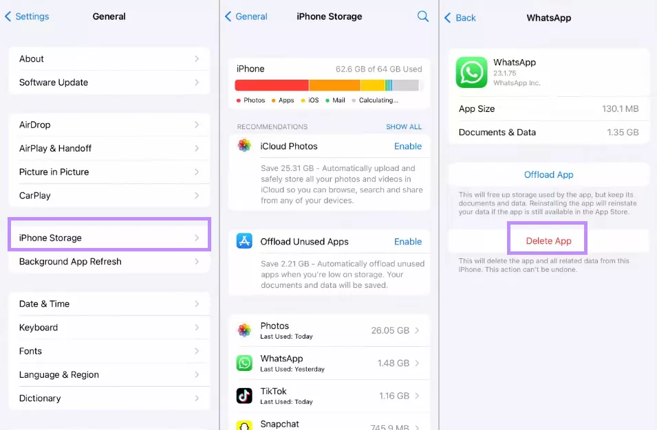 delete app from iphone storage