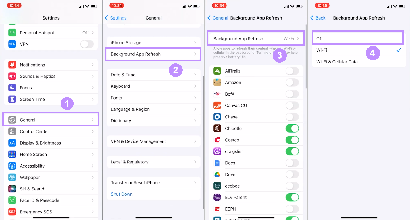 Arka plan uygulama yenilemeyi devre dışı bırak iPhone