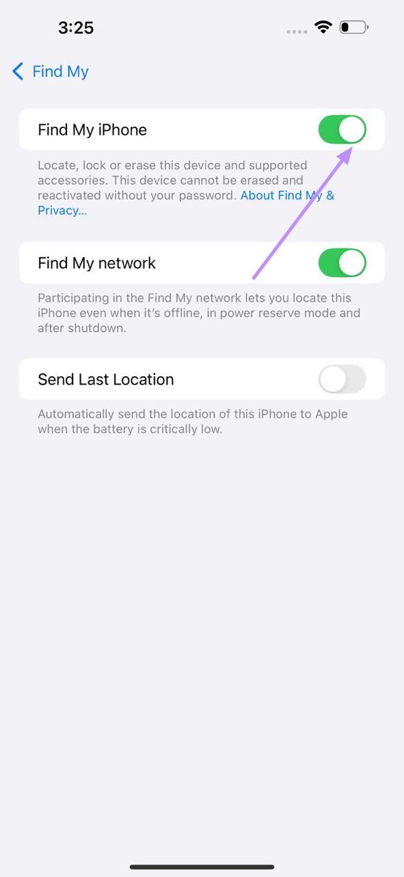 disable find my iphone