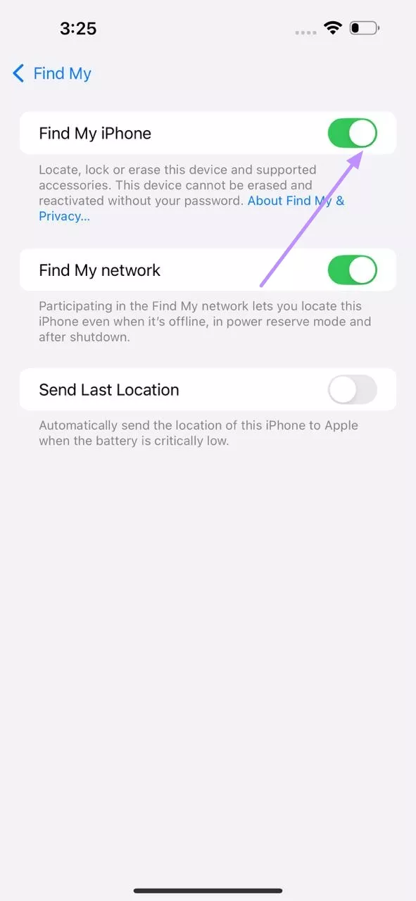 disable find my iphone
