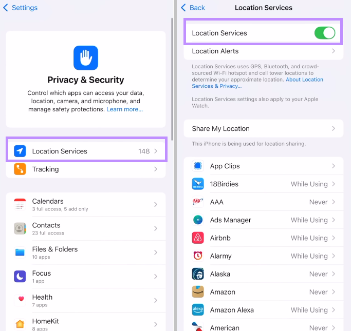 Konum hizmetlerini devre dışı bırak iPhone
