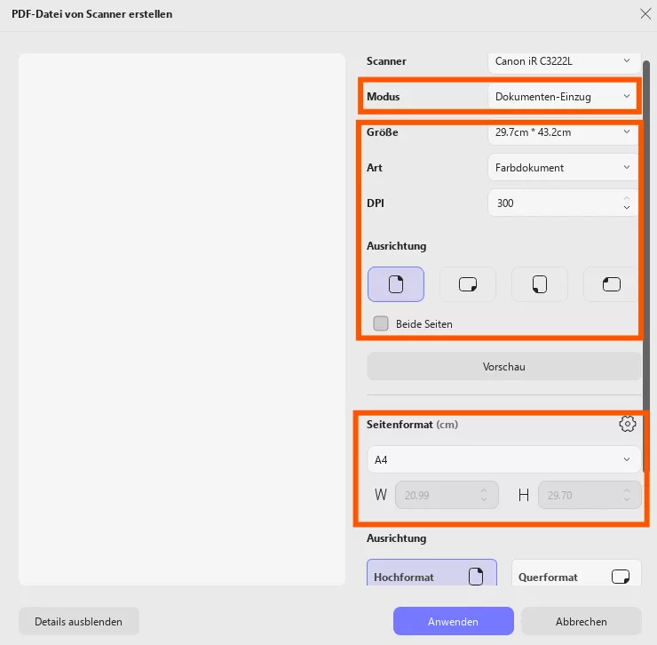 windows fax und scan pdf scan einstellungen