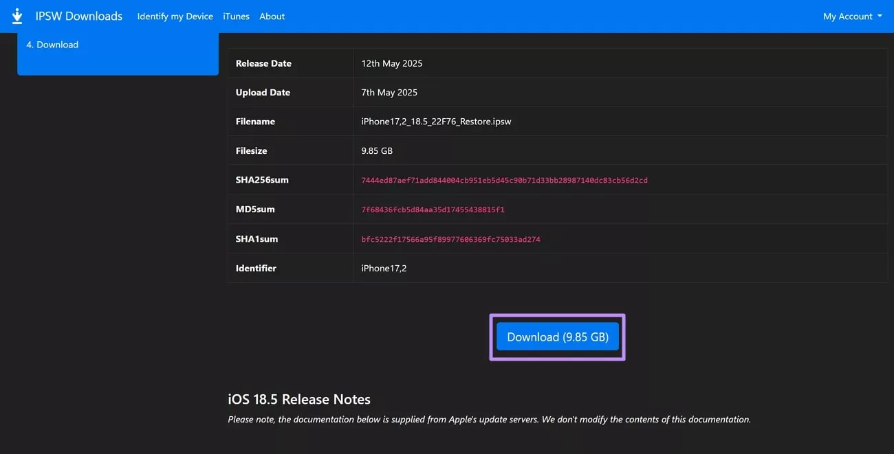 download ipsw file from browser