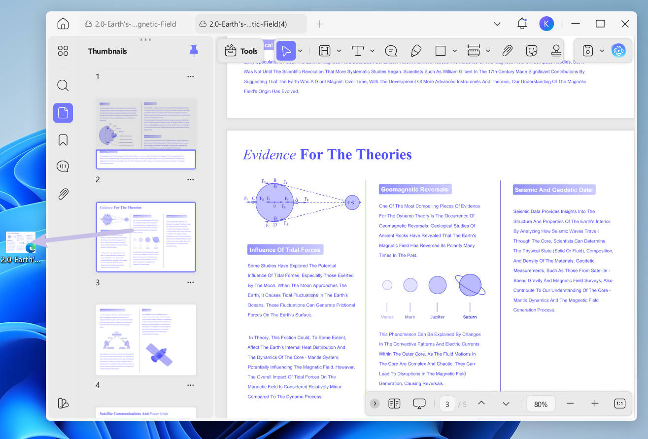 drag pages directly from thumbnails to the desktop