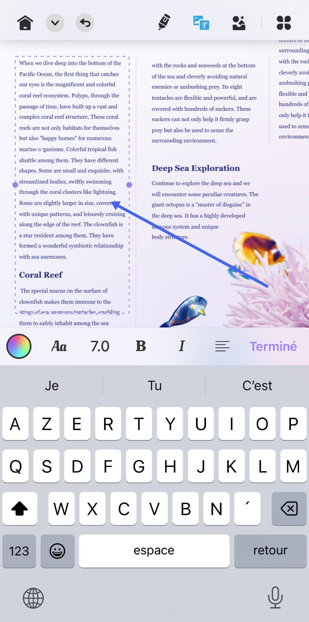 maintenir le texte pour le modifier et le barrer