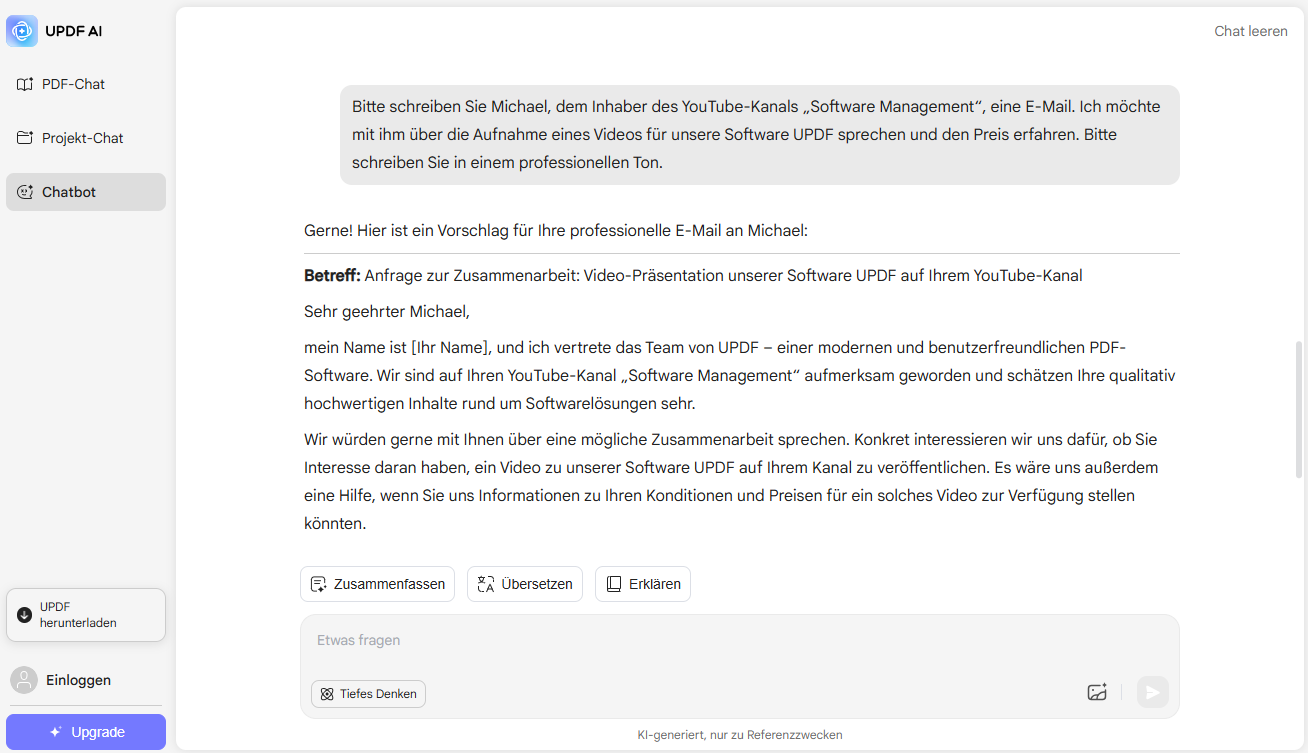 Verwendung des UPDF AI E-Mail-Schreibers