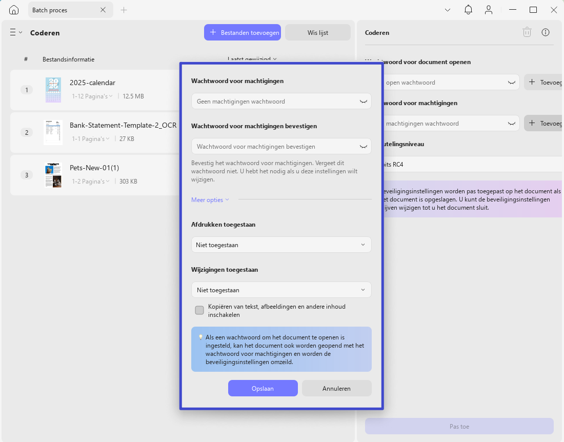 Bewerkingsfunctionaliteit van vergrendelde pdf inschakelen in batch-updf Windows 2