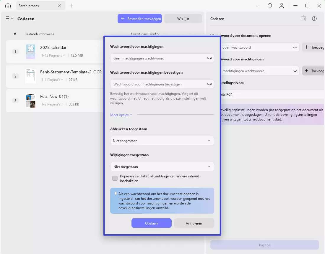 Bewerkingsfunctionaliteit van vergrendelde pdf inschakelen in batch-updf Windows 2