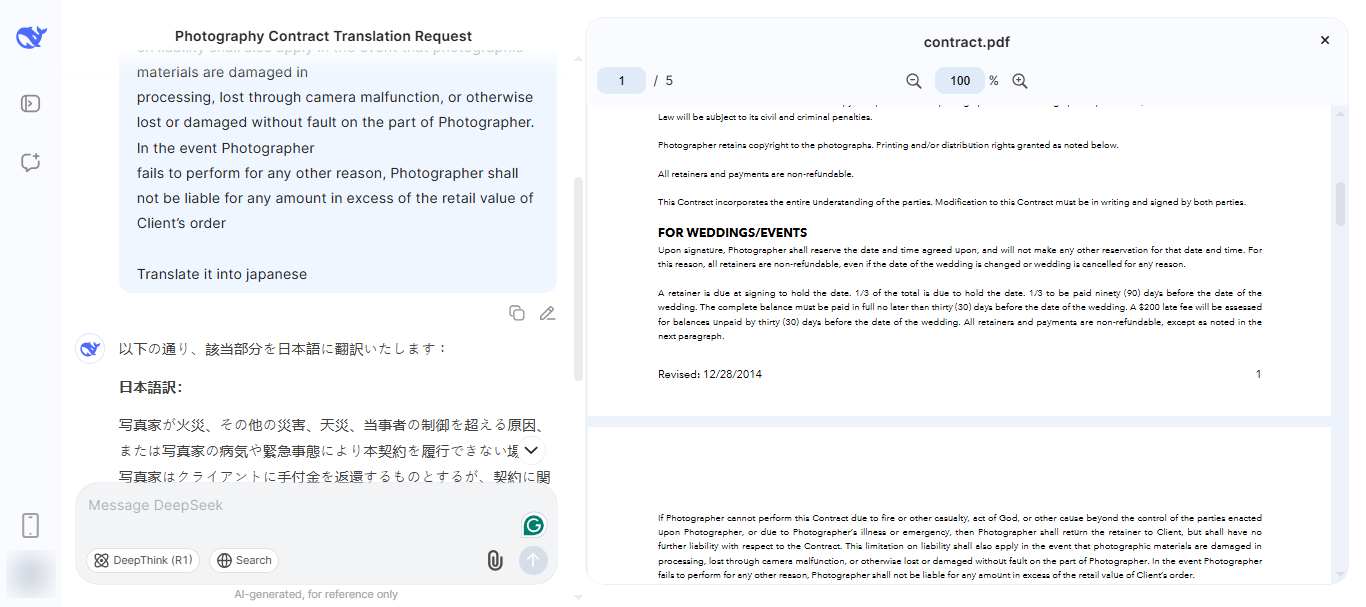 enter prompts to read pdf deepseek