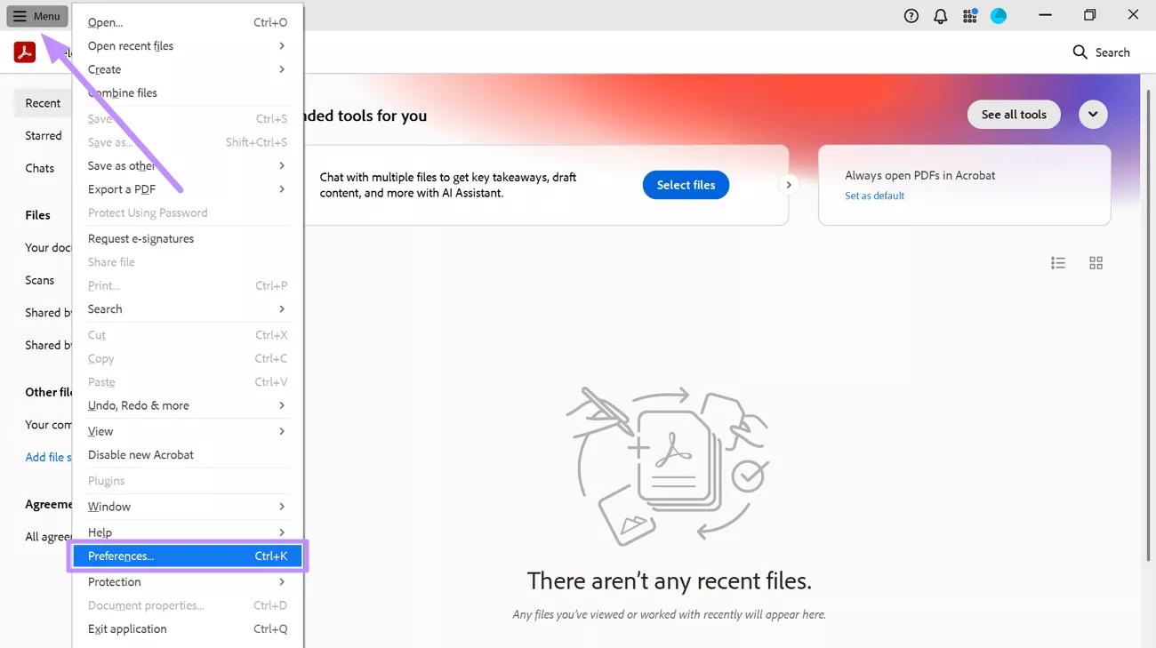 enter the preferences window acrobat