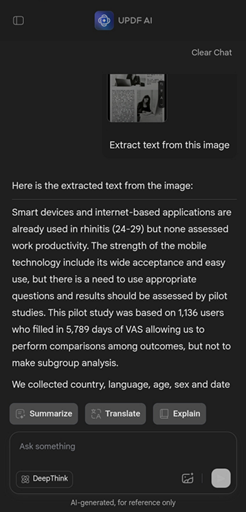 extract text result in updf ai online