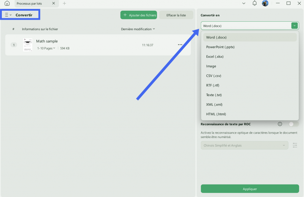 exporter un PDF avec équation vers Word avec updf
