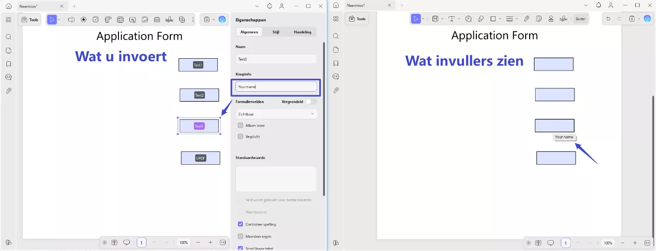 Tooltip voor tekstveld updf windows