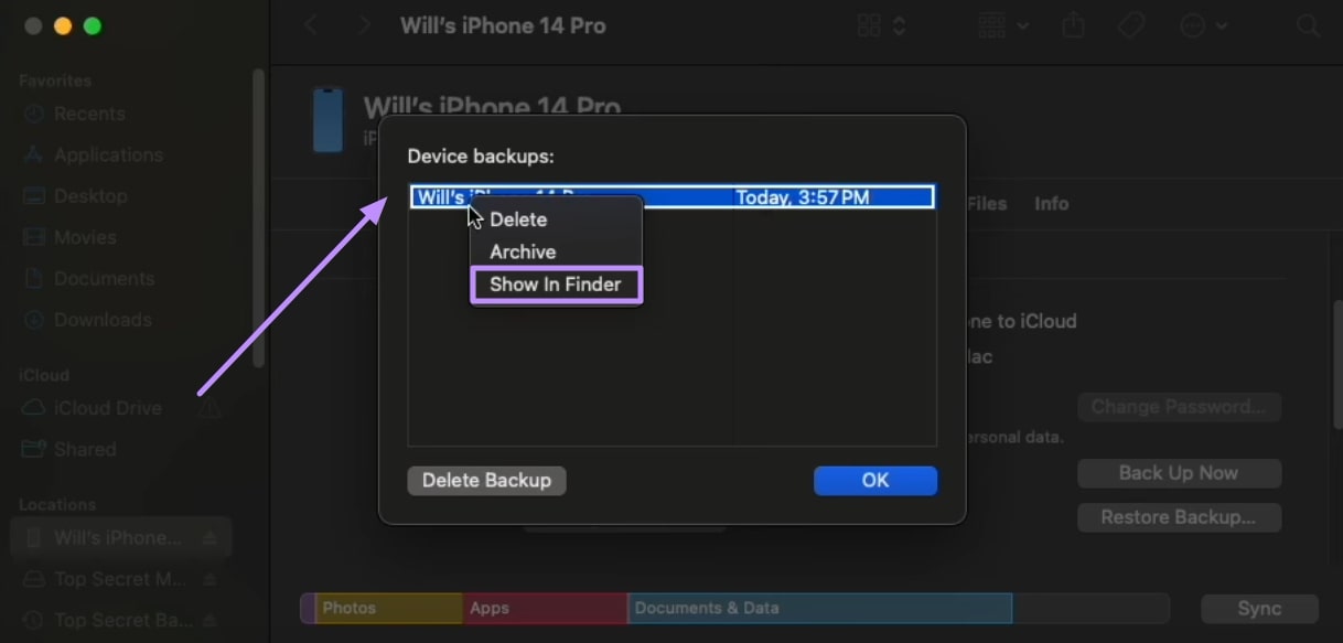 find the backups in finder