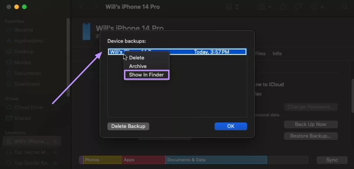 find the backups in finder