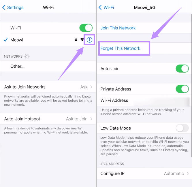 forget network on iphone