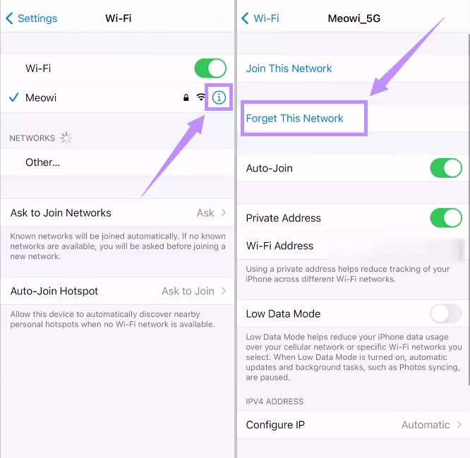 forget network on iphone