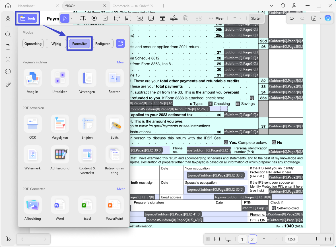 formulieropties updf windows 2