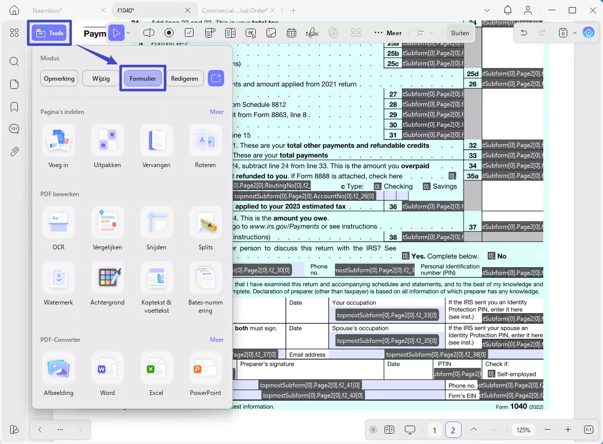 formulieropties updf windows 2