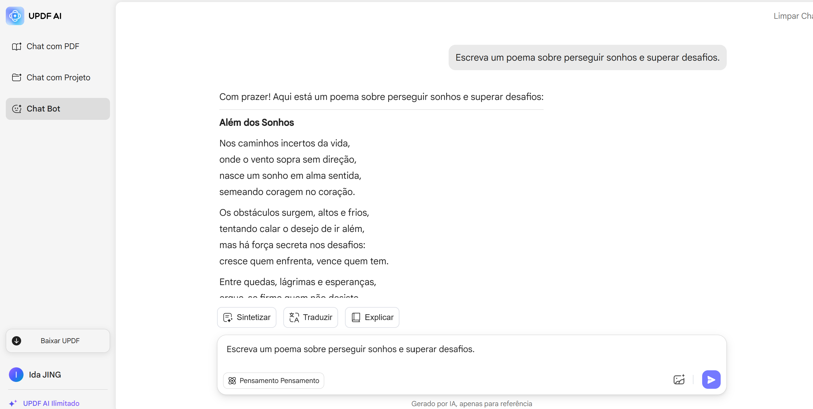 gere seu poema com updf ai