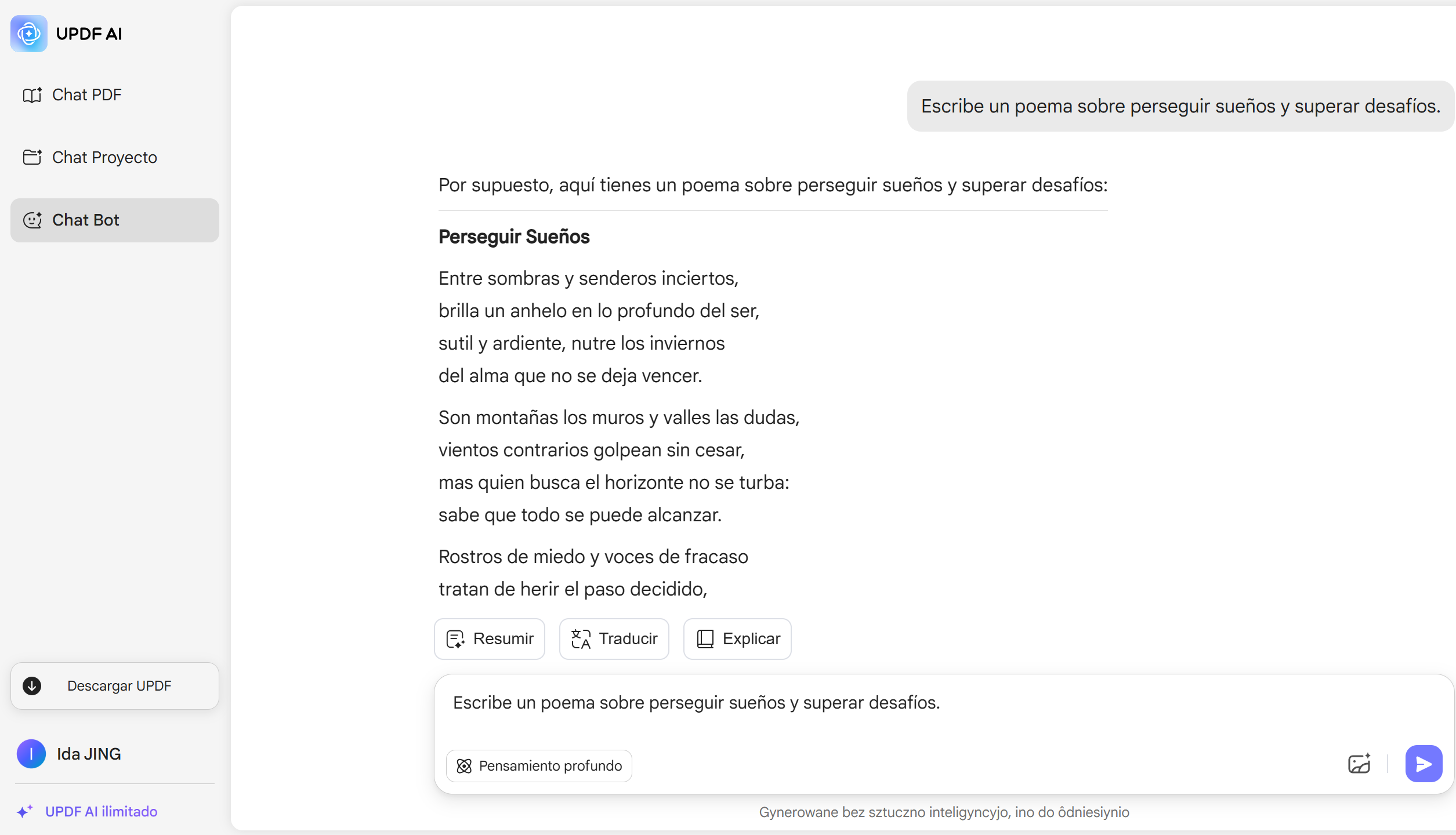 genera tu poema con updf ai