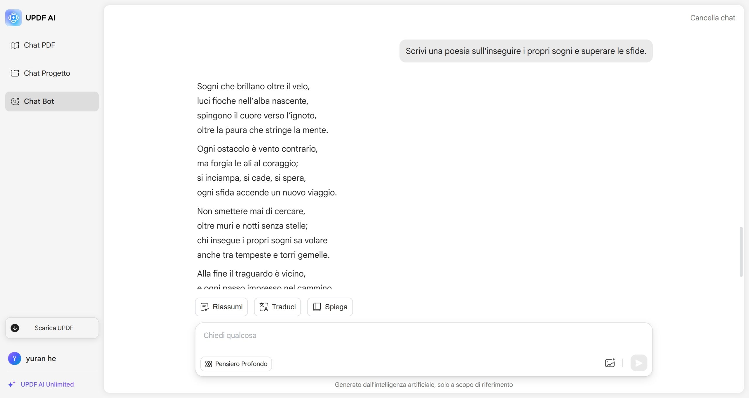 genera la tua poesia con updf ai