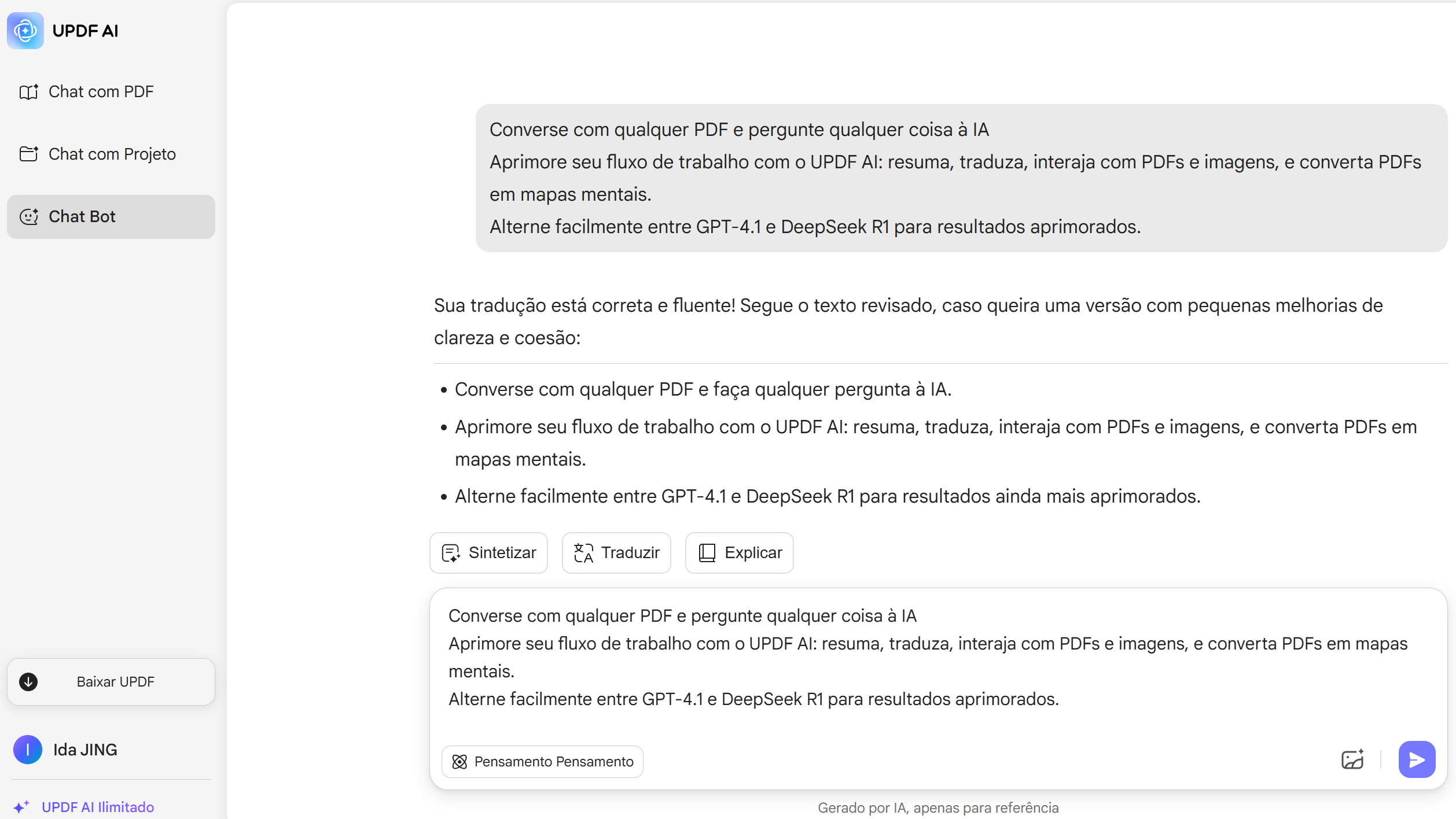 como usar o UPDF AI Sentence Rewriter