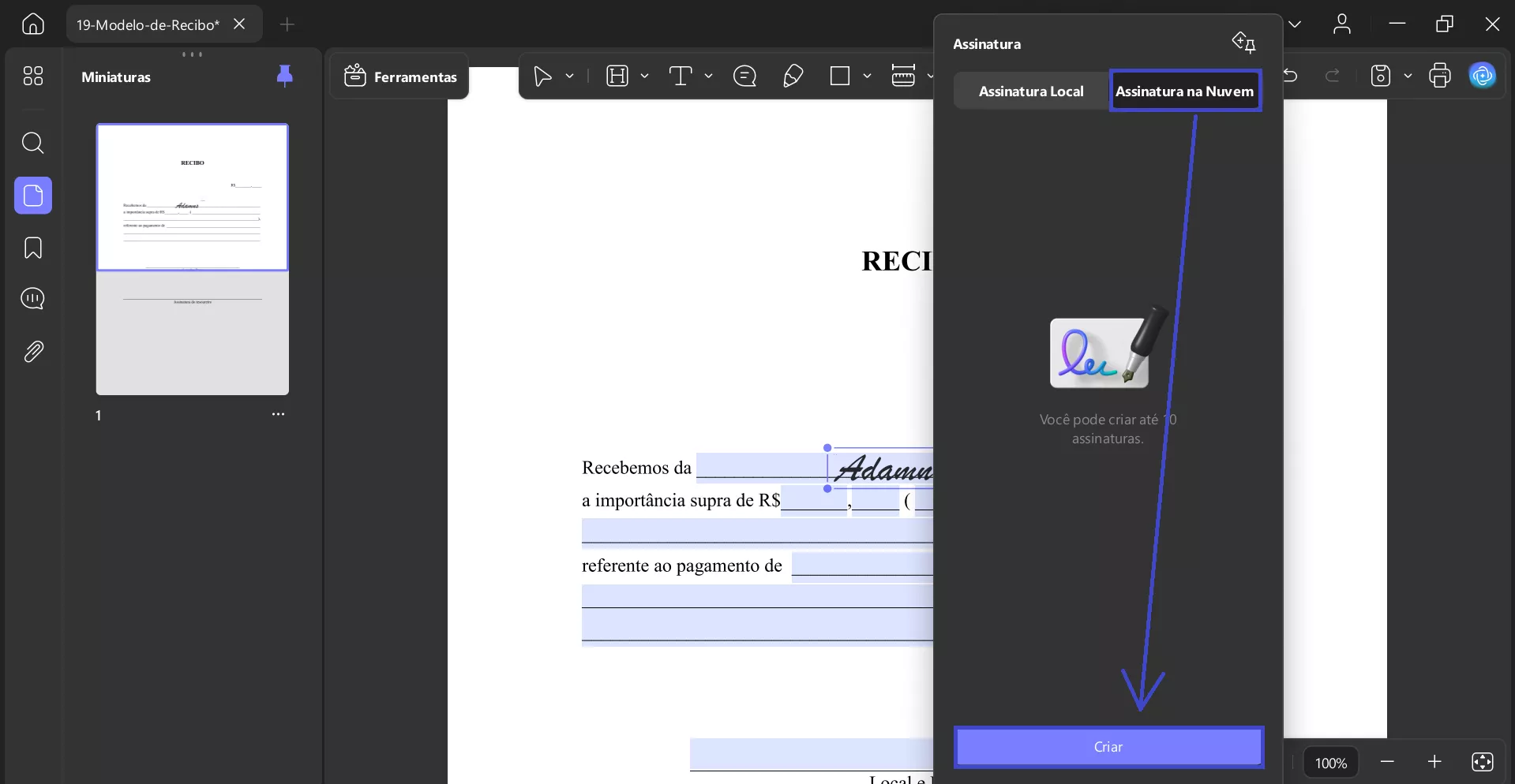 criar ou importar a assinatura digital