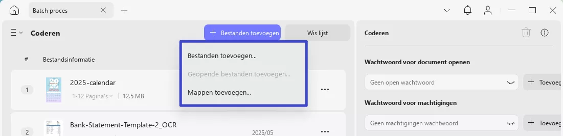 Bestanden importeren om batchgewijs updf te versleutelen in Windows 2
