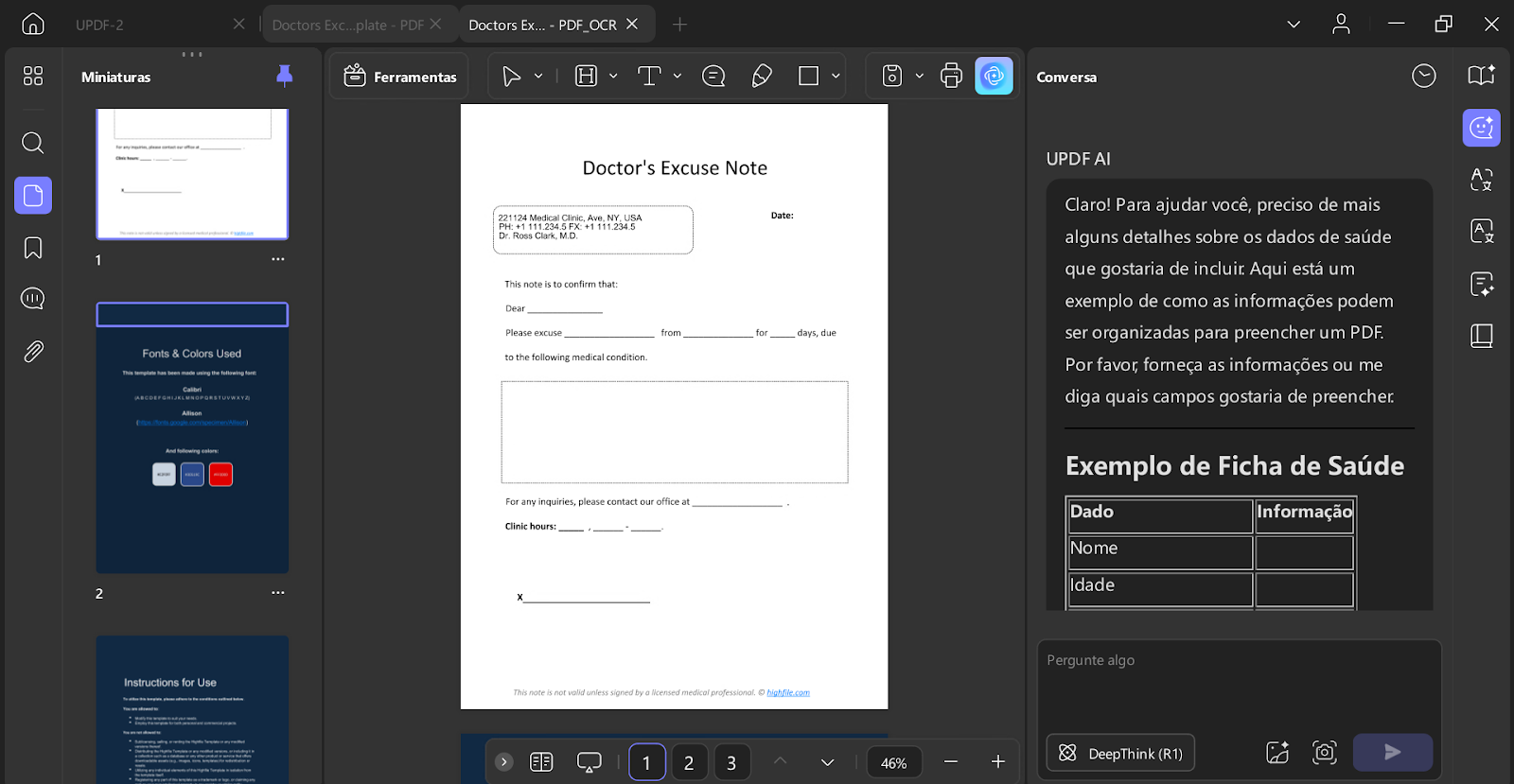 Insira um prompt para gerar um atestado médico com a IA do UPDF