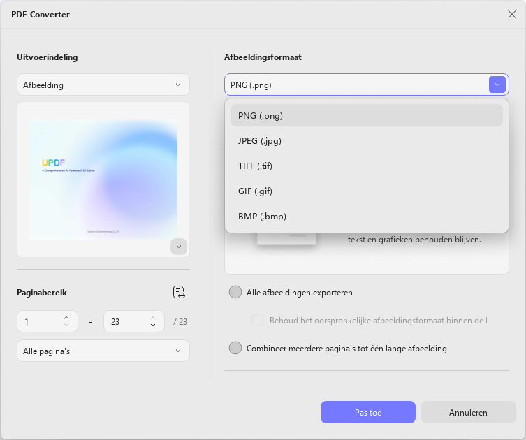 Lay-outinstellingen voor afbeeldingconversie updf windows 2.