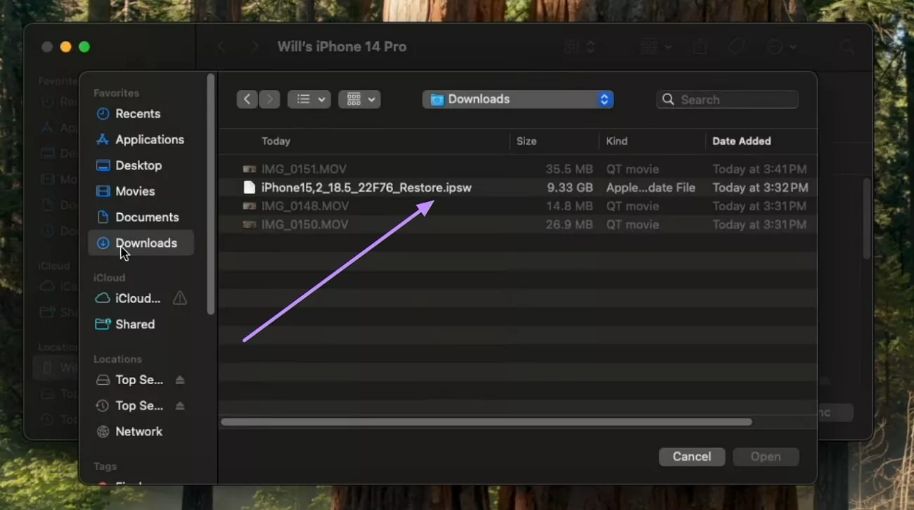 locate ipsw file for restoration