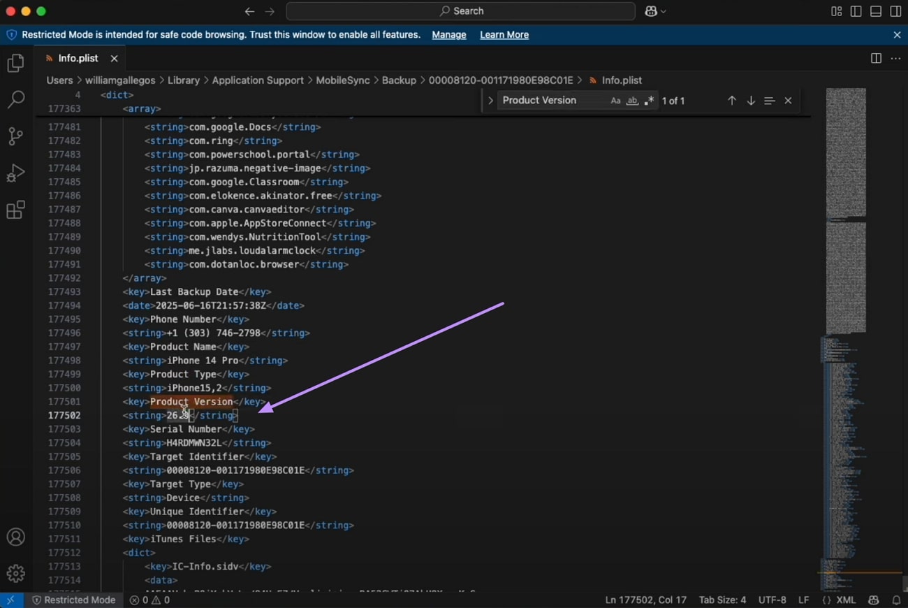 locate product version from info file