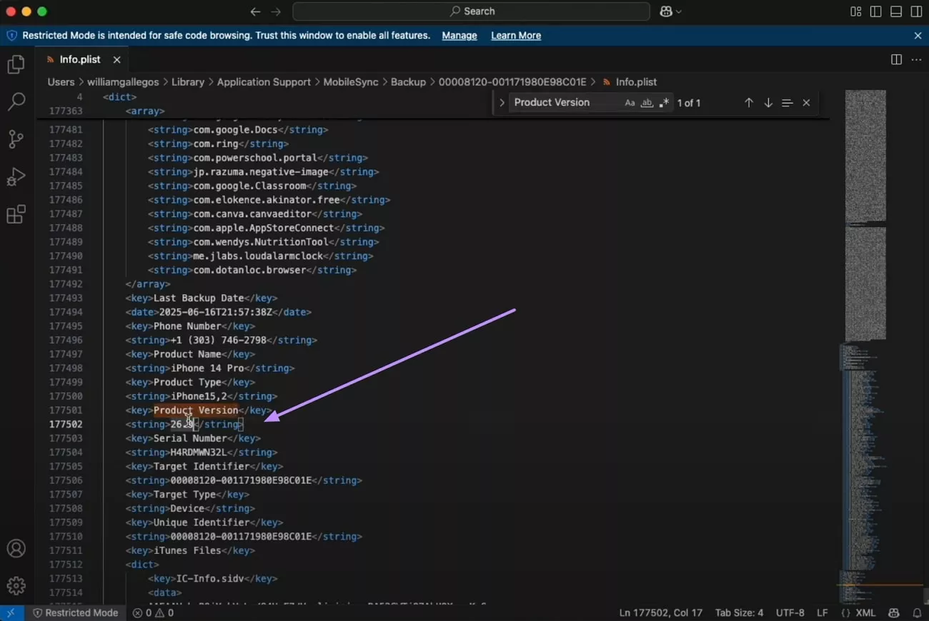 locate product version from info file