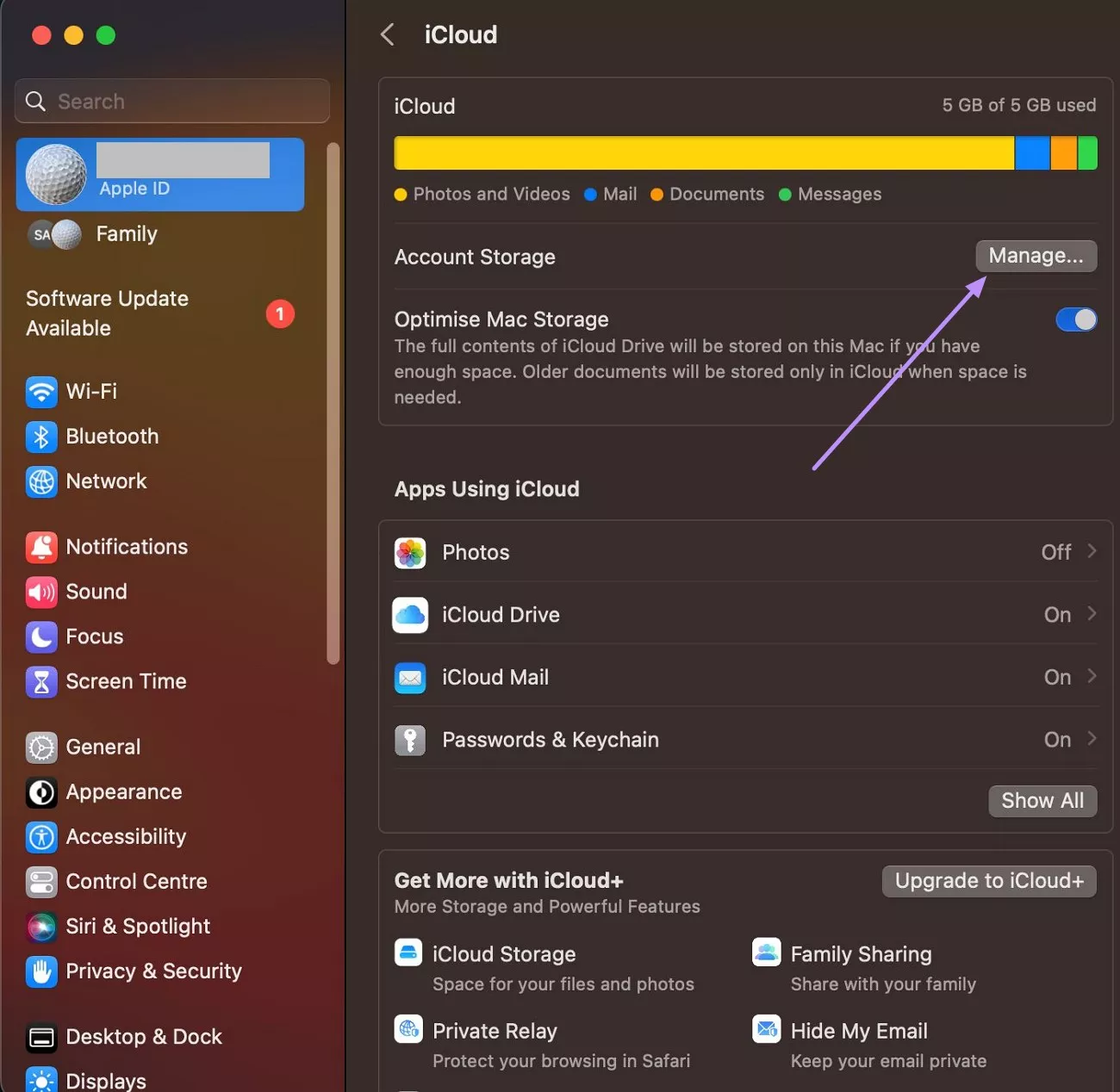 manage account storage macos