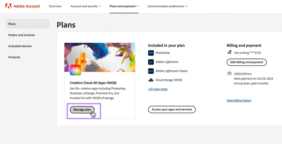 manage plan adobe acrobat