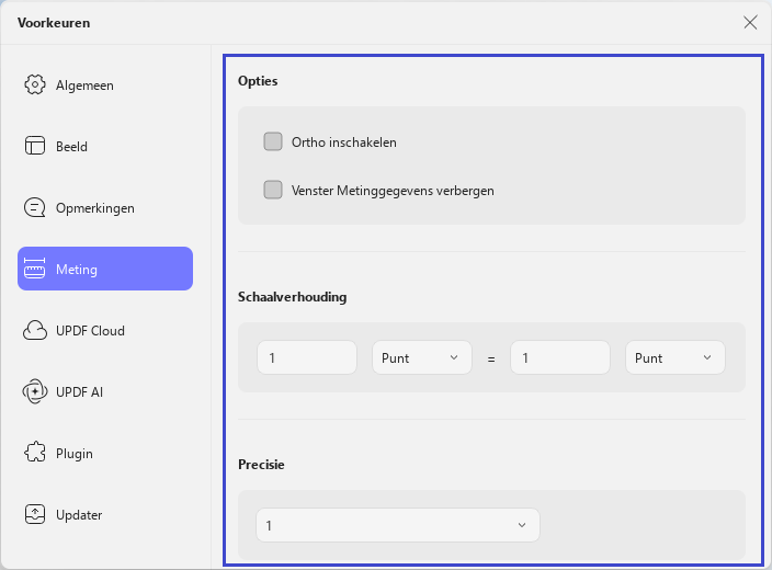 voorkeuren meten updf windows 2