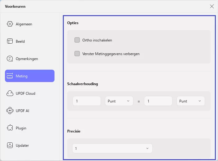 voorkeuren meten updf windows 2