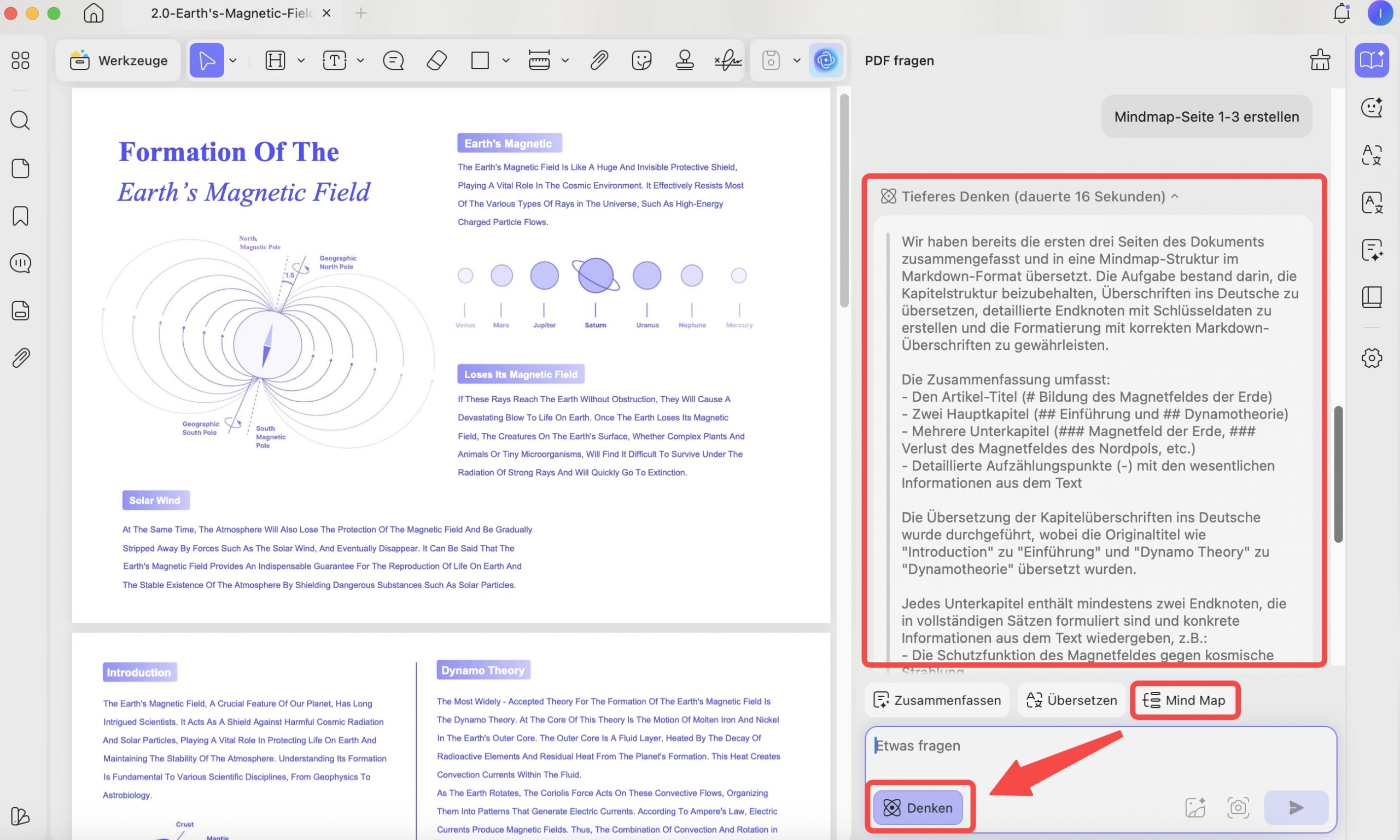 Deep-Thinking-Modus bei der Mindmap-Erstellung