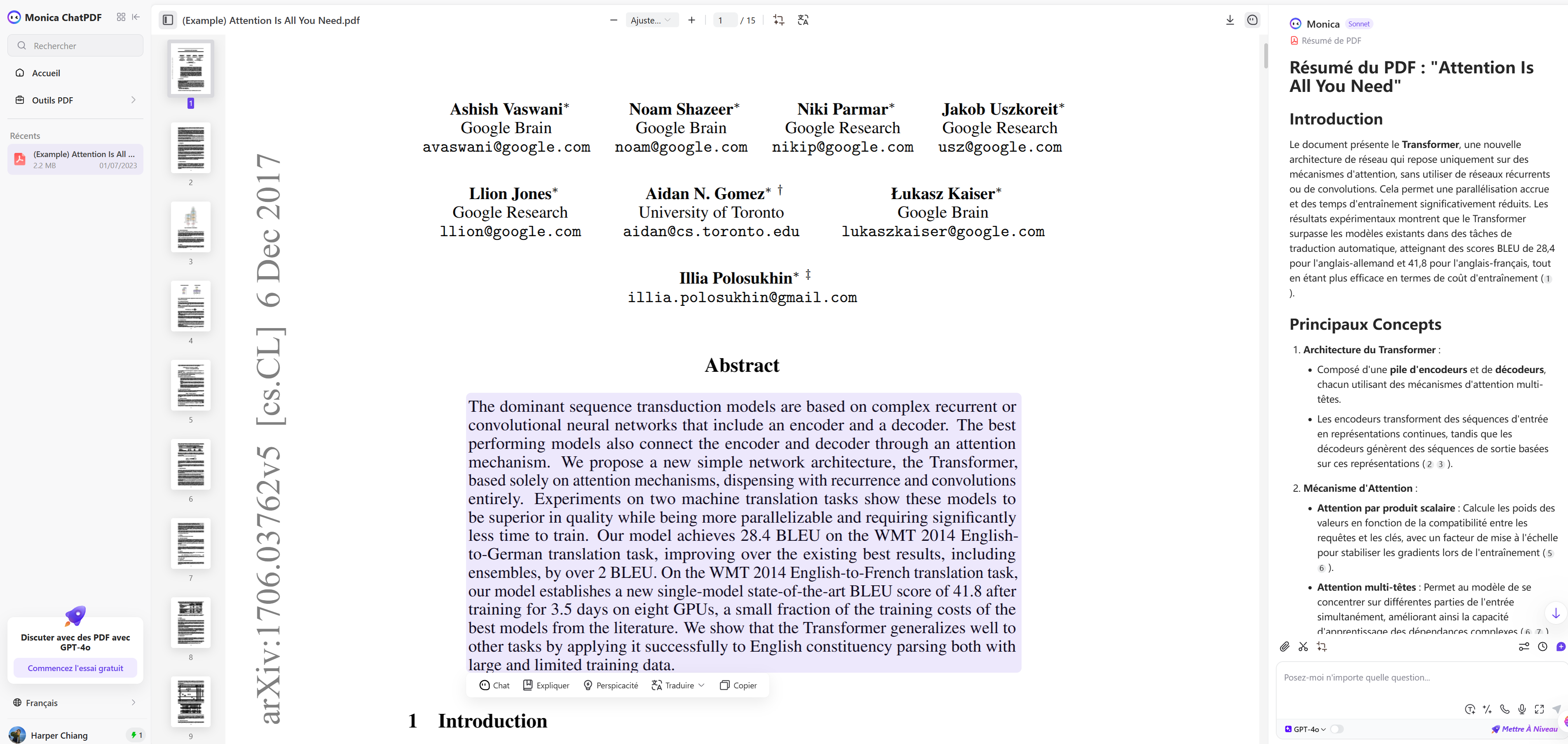 monica AI resumer du texte