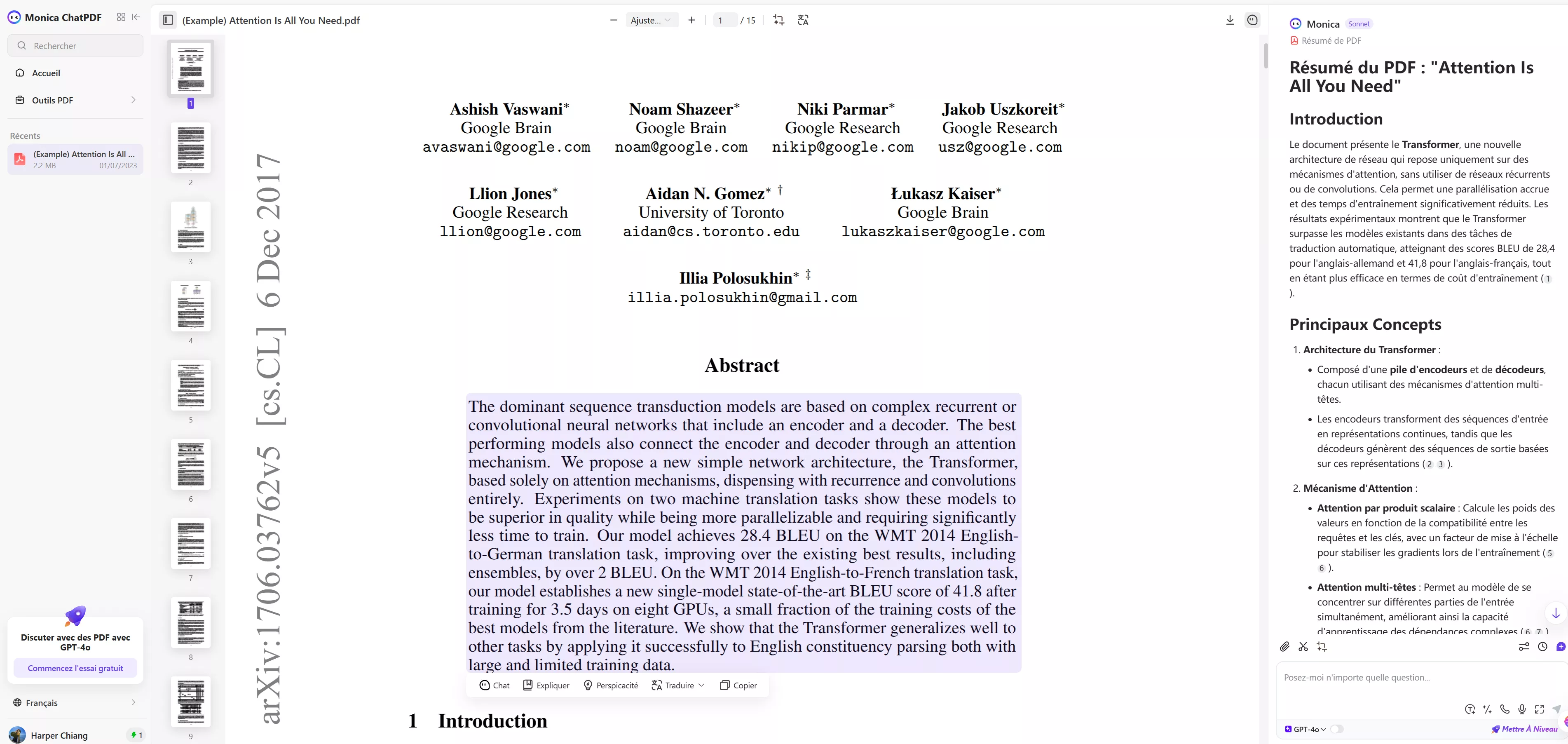 monica AI resumer du texte